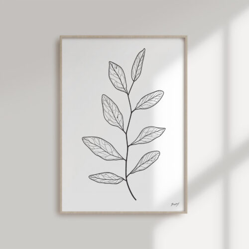 ציור עלים פשוט בקו אחד בשחור לבן
