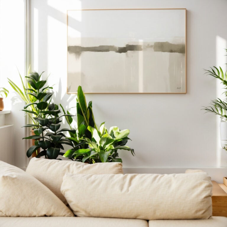 תמונות לסלון מודרני - הדפס אבסטרקטי לסלון בצבעים ניטרליים ומרגיעים.