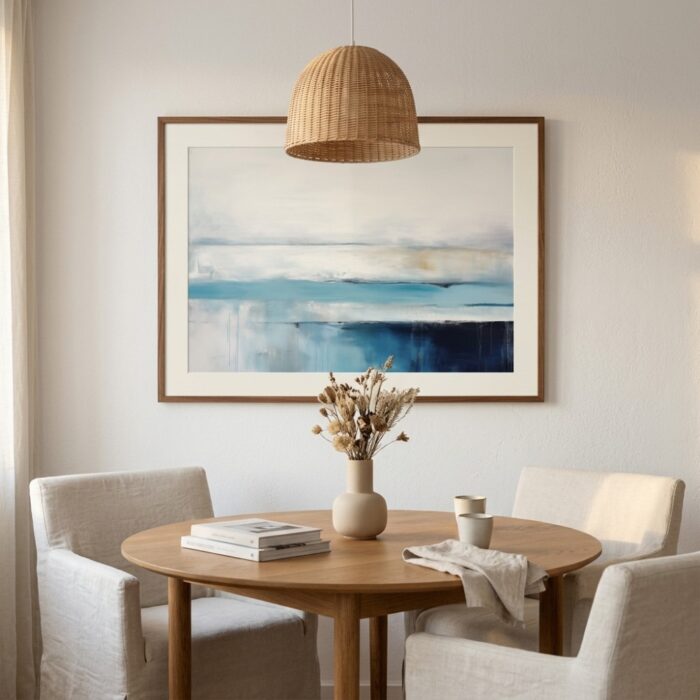 הדפס אמנות עדין — הדפס בגוונים כחול ולבן