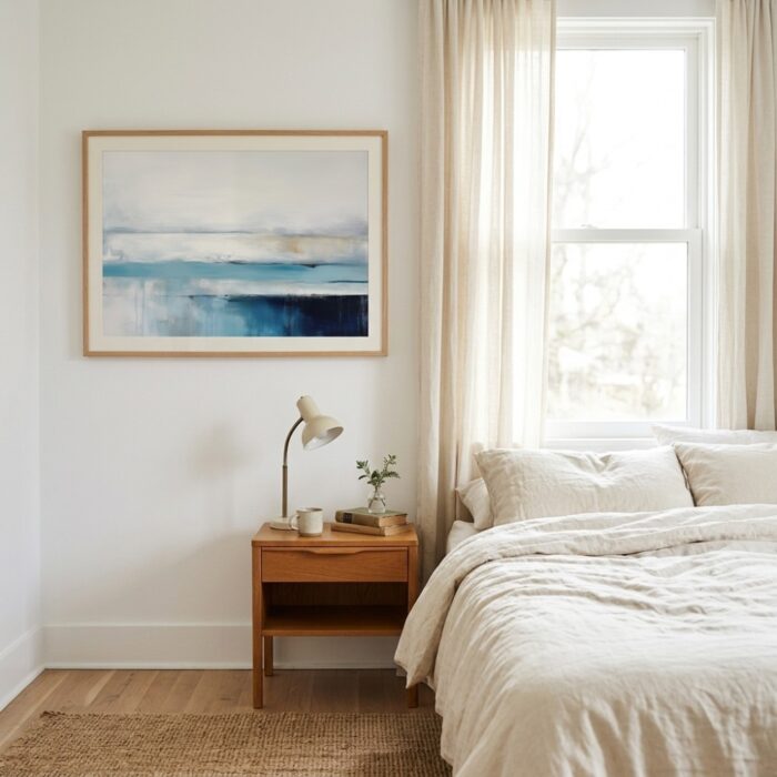 הדפס אמנות עדין — הדפס בגוונים כחול ולבן