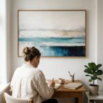 הדפס אמנות עדין — הדפס בגוונים כחול ולבן