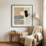 Black tension lines over cream geometric shapes fine art wall print