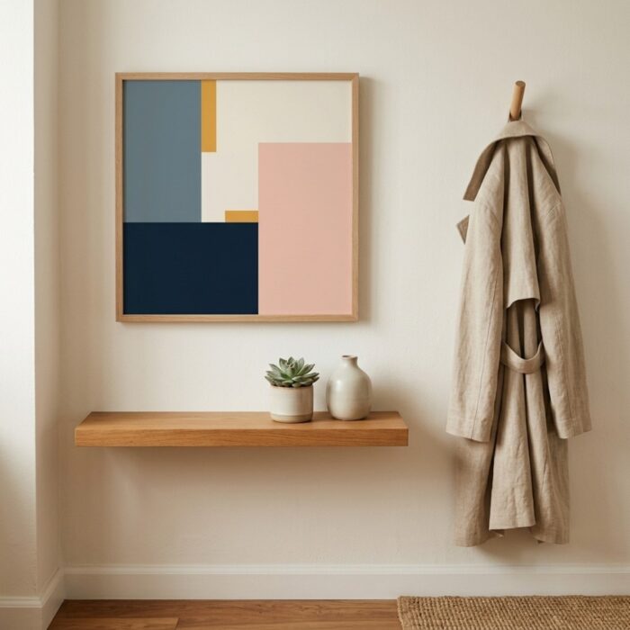 Close-up of soft blush and dusty blue geometric shapes fine art print