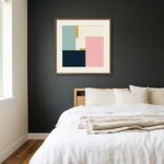 Muted Harmony abstract print styled in minimalist Scandinavian living room