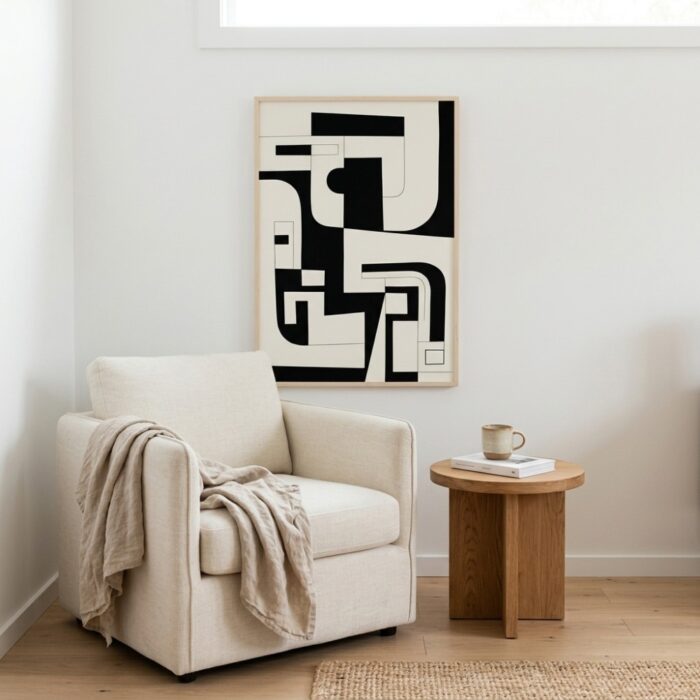 הדפס אמנות עדין — הדפס בצבעי שחור ולבן