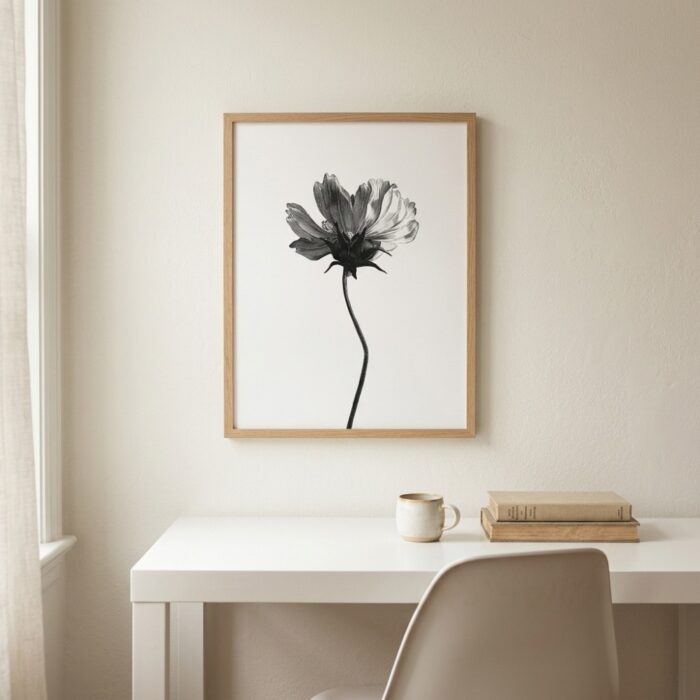 Cosmos Flower Engraving Print — Botanical Art Print, Black Art Prints print