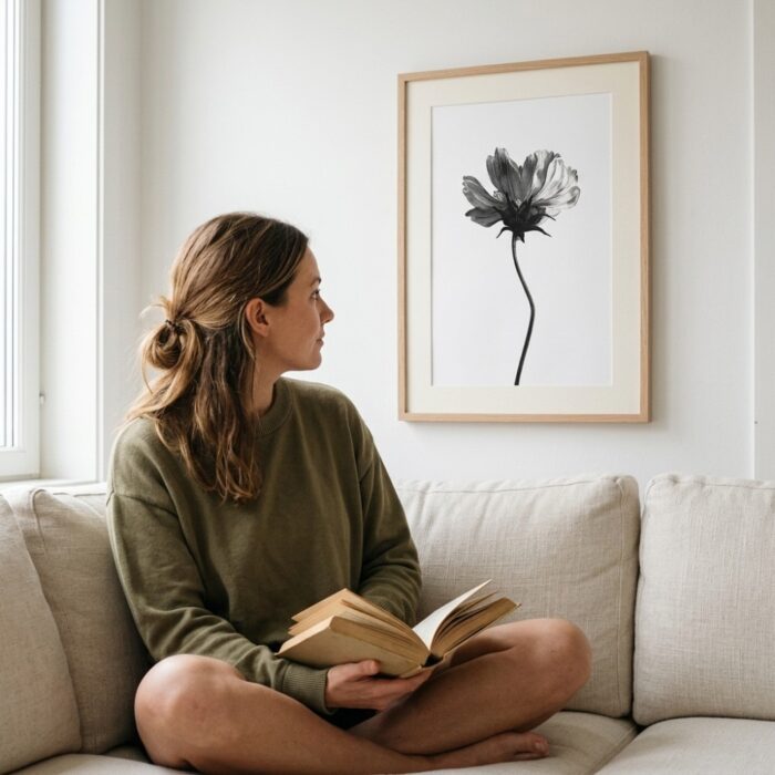 Cosmos Flower Engraving Print — Botanical Art Print, Black Art Prints print