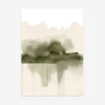 Minimalist olive green watercolor abstract landscape art print for living room